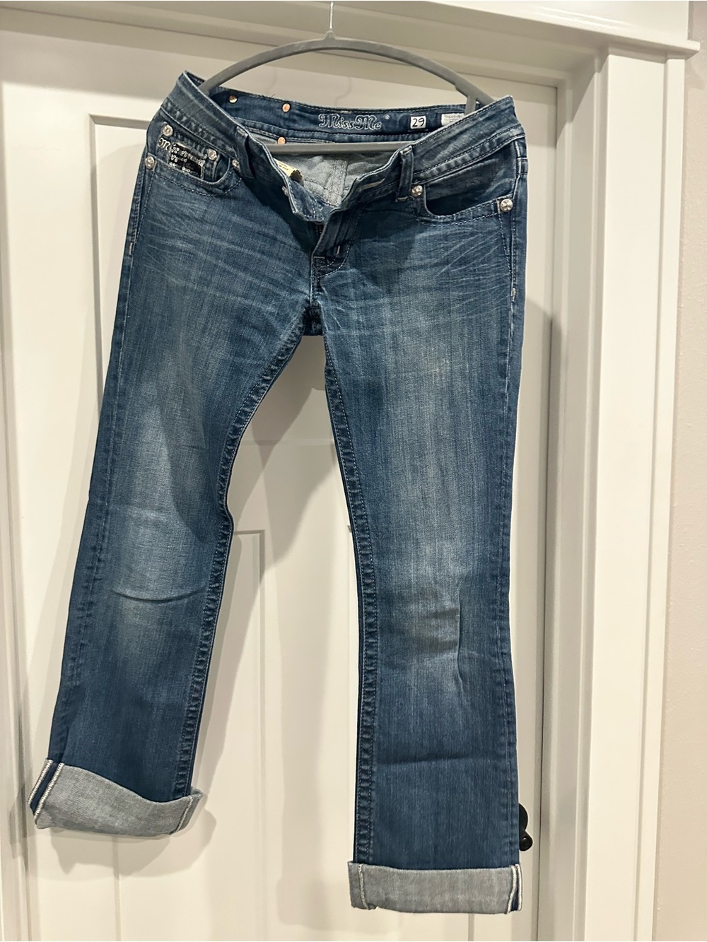 Miss Me Boyfriend Jeans in Blue Wash with Rolled Cuffs